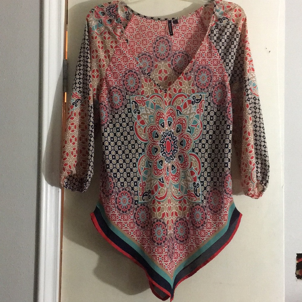 *Silky Feel* V-Neck 3/4 elastic sleeve blouse top